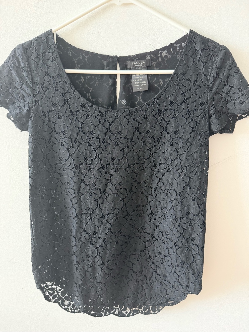 Talula Black Floral Lace Short-Sleeve Scoop Neck Blouse
